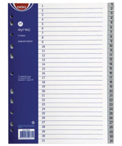 PREGRADA PLASTIČNA format: A4; dimenzija: 225x297 mm; PP; univerzalna perforacija Opis: brojevi 1-31; 31 list Barcode: 8693245592311