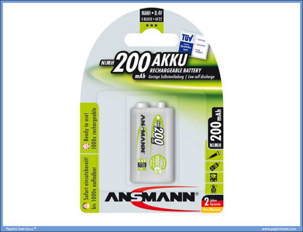 Baterija punjiva 9V 200mAH, Ansmann