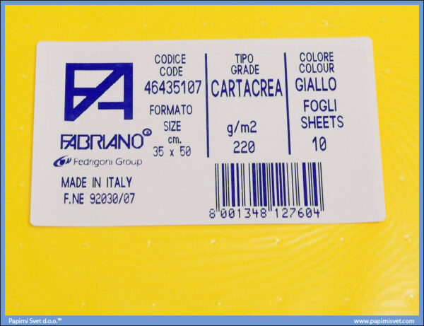 Karton B3 35x50cm žuti giallo 1/10, Fabriano