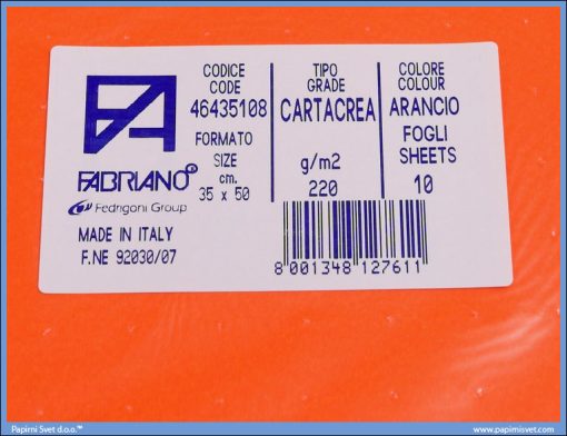 Karton B3 35x50cm narandžasti arancio 1/10, Fabriano