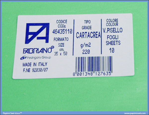 Karton B3 35x50cm zeleni v.pisello 1/10, Fabriano