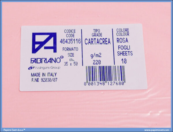 Karton B3 35x50cm roze rosa 1/10, Fabriano
