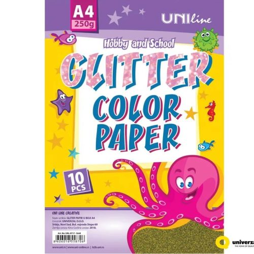 Karton papir DEKORATIVNI KARTON GLITER GOLD 250g A4 10/1 UNL-0717
