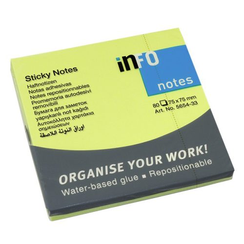 STICKY NOTES samolepljivi blokčić 75x75mm NEON ZELENI, Info Notes