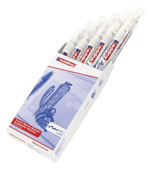 Akrilni marker E-5100 medium 2-3mm obli vrh bela Edding