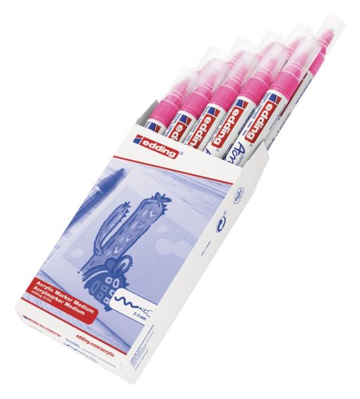 Akrilni marker E-5100 medium 2-3mm obli vrh neon roze Edding