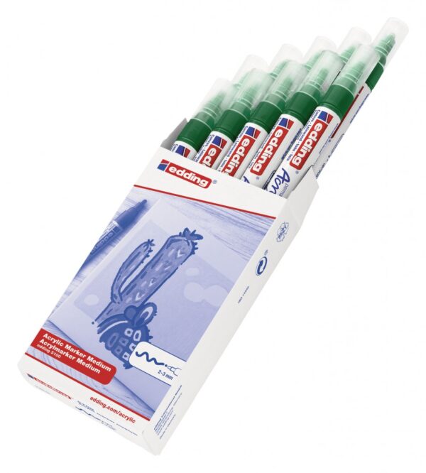 Akrilni marker E-5100 medium 2-3mm obli vrh zelena Edding