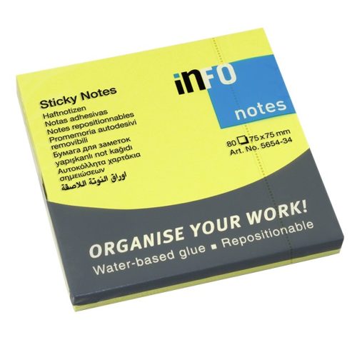 Sticky notes 75x75mm Intenzivno ŽUTI, Info Notes