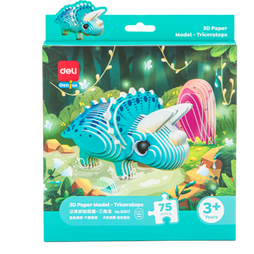 Slagalica trodimenzionalna 3D Paper model 75 delova Triceratops 83617, Deli