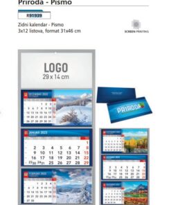 Zidni kalendar trodelni pismo PRIRODA 2025