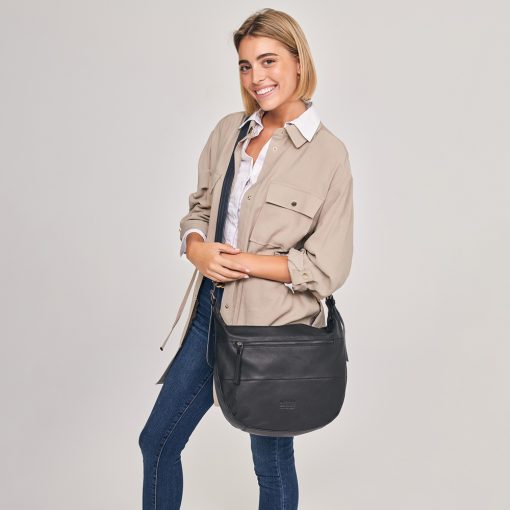 Torba na rame ženska kožna 38x28x8 cm Dharma crna Gabol