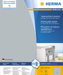 Etikete 210x297 A4/1 1/25 aluminium look Herma