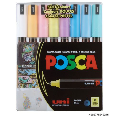 SET Markera na vodenoj bazi PC-1MR XFINE 0,7mm 8/1 SOFT COLOURS PASTEL, Uni POSCA