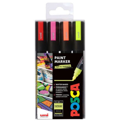 SET Markera na vodenoj bazi PC-5M 1,8-2,5mm 4/1 FLUO COLOURS, Uni POSCA