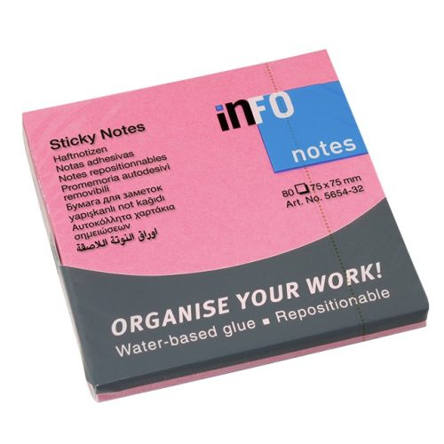 Sticky notes 75x75mm Intenzivno ROZE, Info Notes