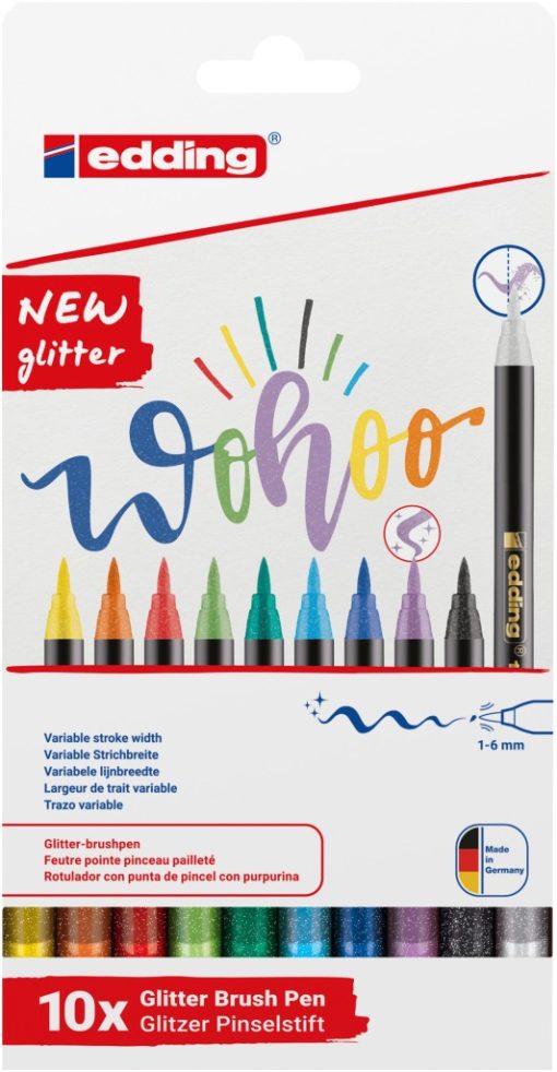 Brush flomasteri E-1340, 1-6 mm glitter set 1/10 sortirano Edding