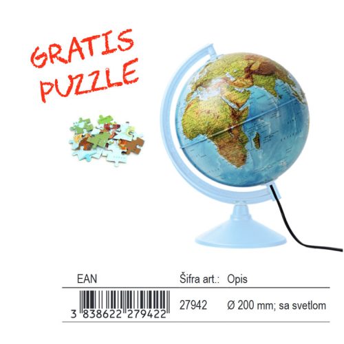 Globus svetleći 20cm prečnik, ćirilica, gratis puzzle, Target