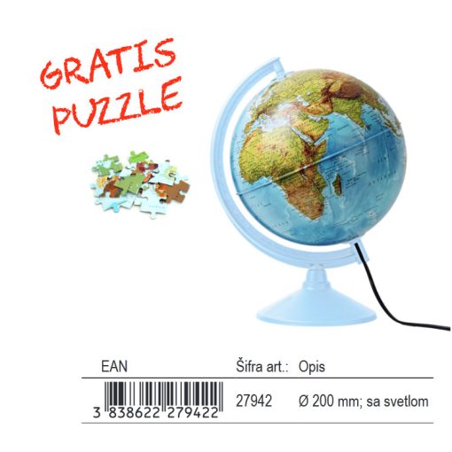 Globus svetleći 20cm prečnik, ćirilica, gratis puzzle, Target