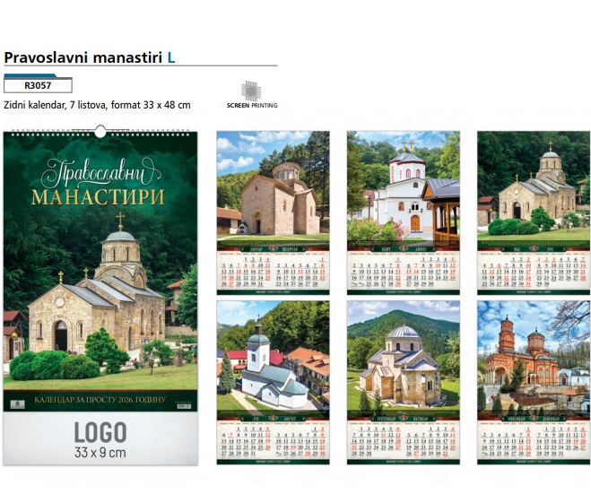 Zidni kalendar PRAVOSLAVNI MANASTIRI 2026