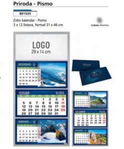 Zidni kalendar trodelni pismo PRIRODA 2026