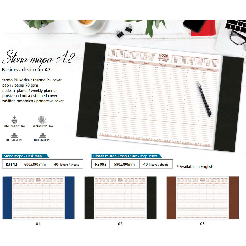Poslovna stona mapa A2 dnevni planer/nedeljni planer 2026 godina