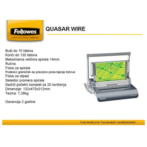 Mašina za spiralno koričenje žičana Quasar wire Fellowes 5224101 - Image 2