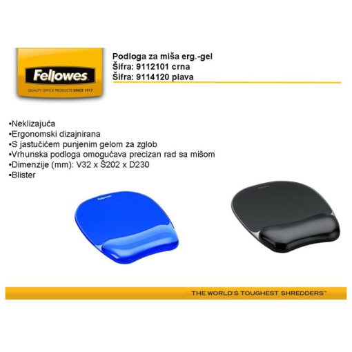Podloga za miša sa odmaračem ergonomska-gel Fellowes 9112101 crna blister - Image 2
