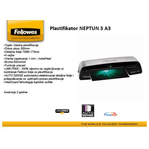 Plastifikator A3 (4valjka) Neptun 3 Fellowes 5721501 - Image 4