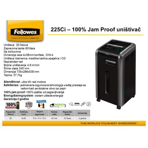 Uništivač dokumentacije (konfete) 225Ci Fellowes 4622003 - Image 2