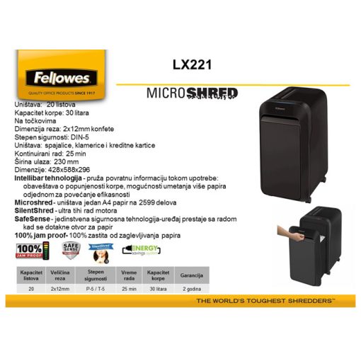 Uništivač dokumentacije (mikro) LX221 Fellowes 5050401 crni - Image 2