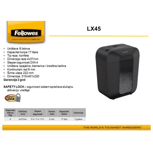 Uništivač dokumentacije (konfete) LX45 Fellowes 4400501 crni - Image 3
