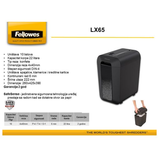 Uništivač dokumentacije (konfete) LX65 Fellowes 4400701 crni - Image 3