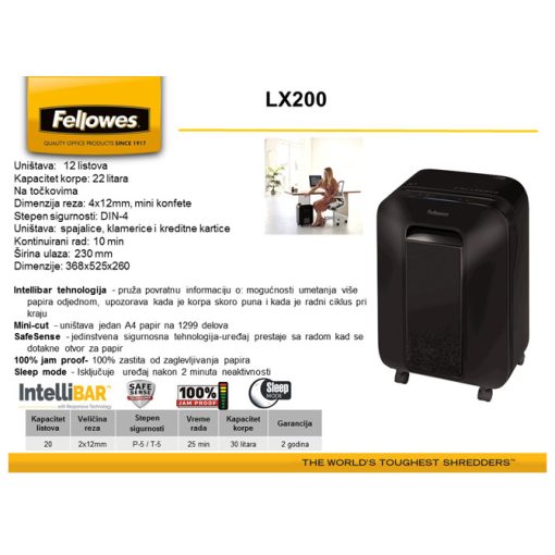Uništivač dokumentacije (mini) LX200 Fellowes 5502201 crni - Image 2