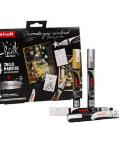 Set 4 Markera tečna kreda + šabloni 2kom 74023, UNI CHALK