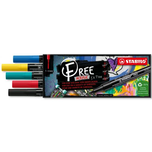 SET Markera na vodenoj bazi FREE Acrylic Marker T100 Royal 1/5, STABILO