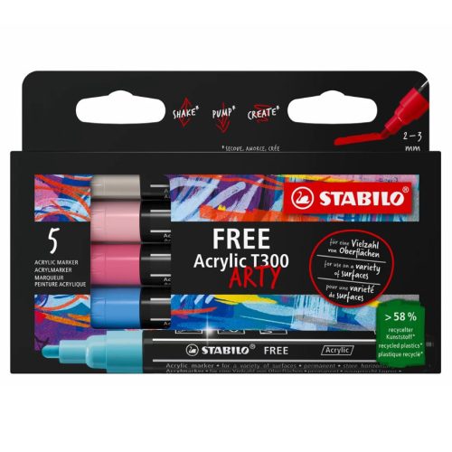 SET Markera na vodenoj bazi FREE Acrylic Marker T300 Candy 1/5, STABILO