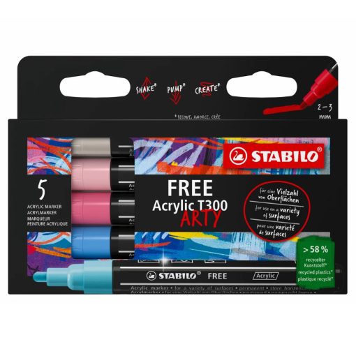 SET Markera na vodenoj bazi FREE Acrylic Marker T300 Candy 1/5, STABILO