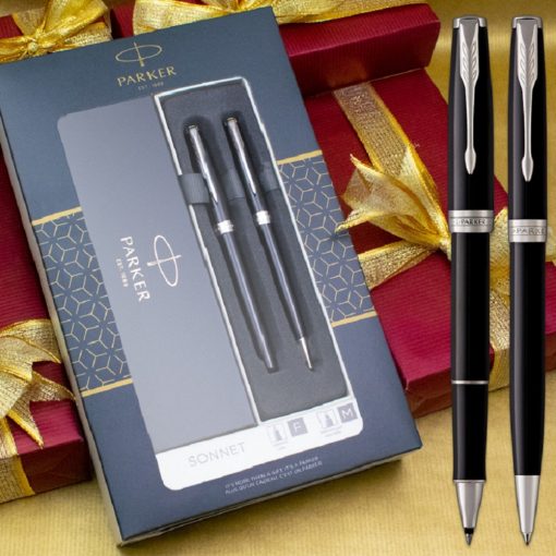Parker poklon SET Sonet Black CT - Hemijska olovka + Roler - Image 5