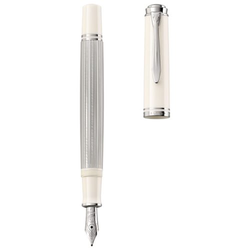 Nalivpero Souveran M405 (M)+kožna bela futrola+poklon kutija G30 Pelikan 815529 srebrno-belo