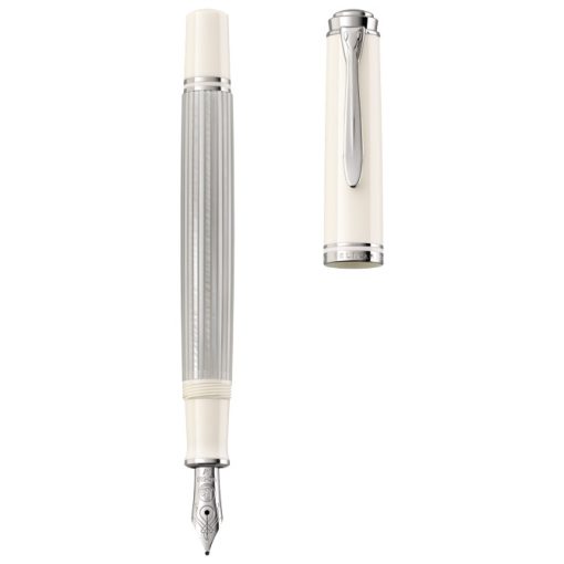 Nalivpero Souveran M405 (M)+kožna bela futrola+poklon kutija G30 Pelikan 815529 srebrno-belo