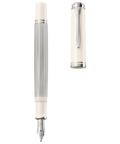 Nalivpero Souveran M405 (M)+kožna bela futrola+poklon kutija G30 Pelikan 815529 srebrno-belo