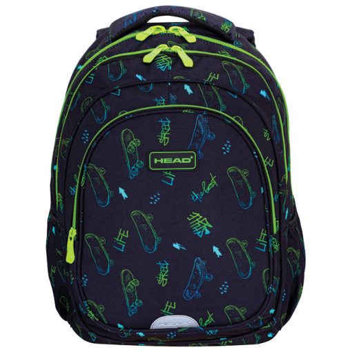 Ranac đački anatomski 2zipa 1džep veći AB300 Skate Lifestyle 24.Head 502024115 crno-zeleni