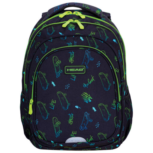 Ranac đački anatomski 2zipa 1džep veći AB300 Skate Lifestyle 24.Head 502024115 crno-zeleni