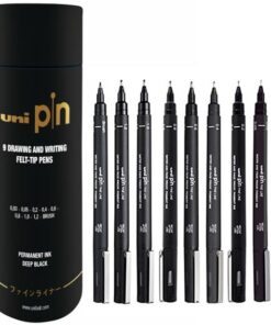 Fine Line Set – 8 finelinera + 1 marker sa brush vrhom (Deep Black) UNI PIN
