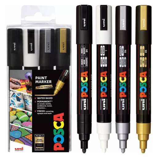 SET Markera na vodenoj bazi PC-5M 1,8-2,5mm 4/1 MONO COLOURS, Uni POSCA