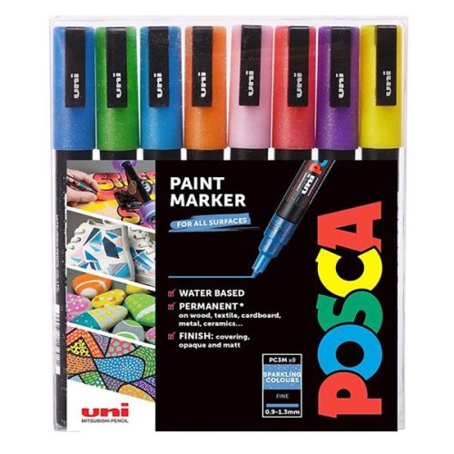 SET Markera na vodenoj bazi PC-3M 0,9-1,3mm 8/1 SPARKLING COLOURS, Uni POSCA