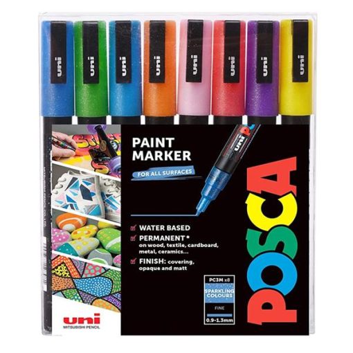 SET Markera na vodenoj bazi PC-3M 0,9-1,3mm 8/1 SPARKLING COLOURS, Uni POSCA