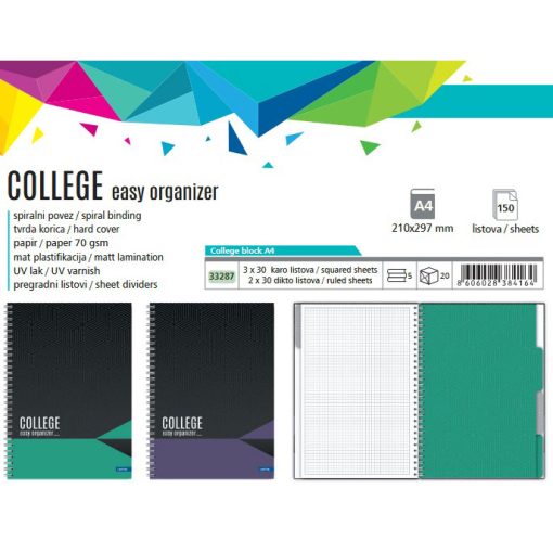 Sveska A4 TP COLLEGE Easy Organizer 150L Lastva