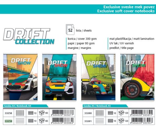 Sveska A4 DIKTO mp 52lista DRIFT margine, Lastva