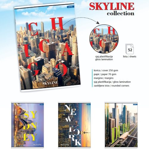 Sveska A4 DIKTO mp 52lista SKYLINE margine, Lastva